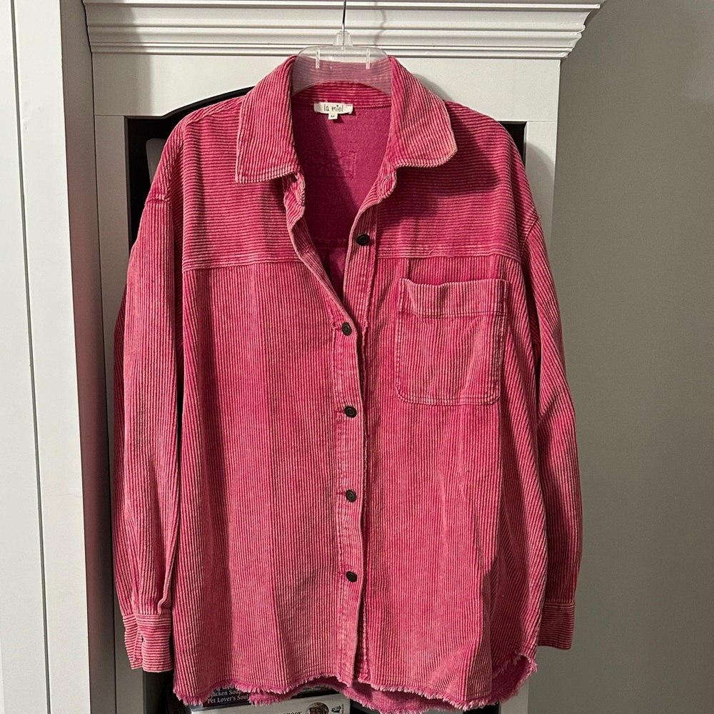 Pink Corduroy Button-Up Shirt